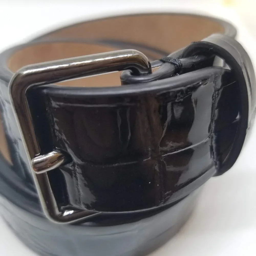 Alaia Paris Crocodile Embossed Leather Belt Black XS
